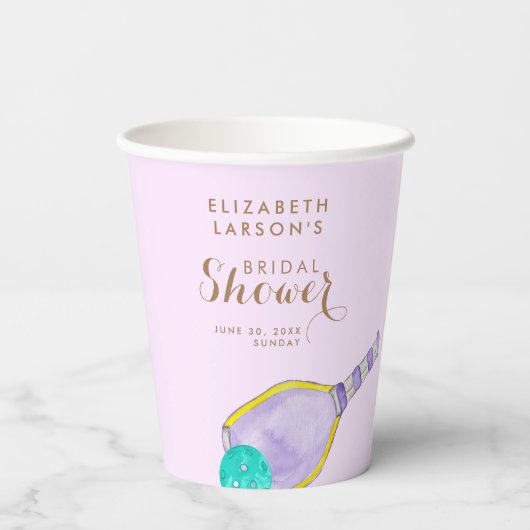 Sportliefhebber Waterverf Bruiloft met Pickleball Papieren Bekers (Achterkant)