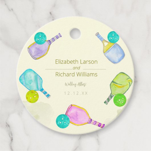 Sportliefhebber Waterverf Pickleball thema bruilof Bedankjes Labels (Voorkant)