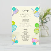 Sportliefhebber Waterverf Pickleball thema bruilof Programmakaart (Staand voorkant)