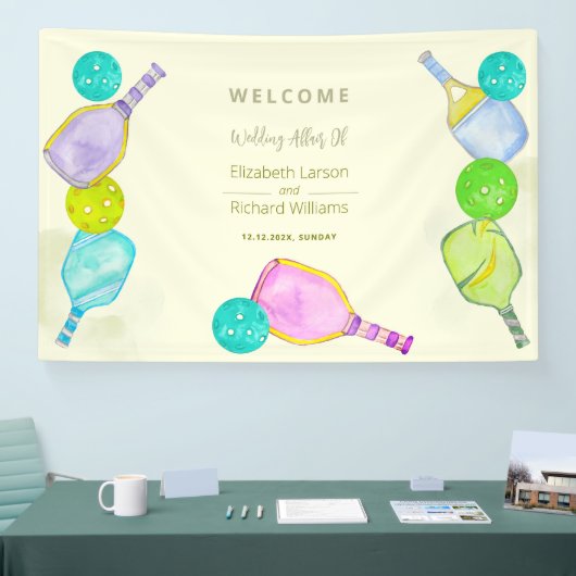 Sportliefhebber Waterverf Pickleball thema bruilof Spandoek (Beurs)