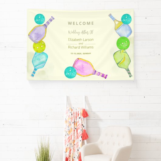 Sportliefhebber Waterverf Pickleball thema bruilof Spandoek (Insitu)