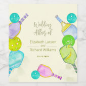 Sportliefhebber Waterverf Pickleball thema bruilof Wijn Etiket (Enkel label)