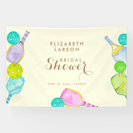 Sportliefhebber Waterverf Pickleball Theme Bridal Spandoek (Horizontaal)