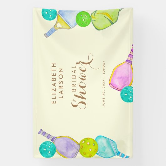 Sportliefhebber Waterverf Pickleball Theme Bridal Spandoek (Verticaal)