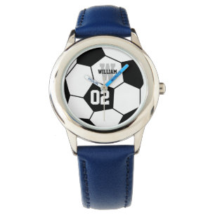 Sportmonogram zwart-wit Voetbal Horloge