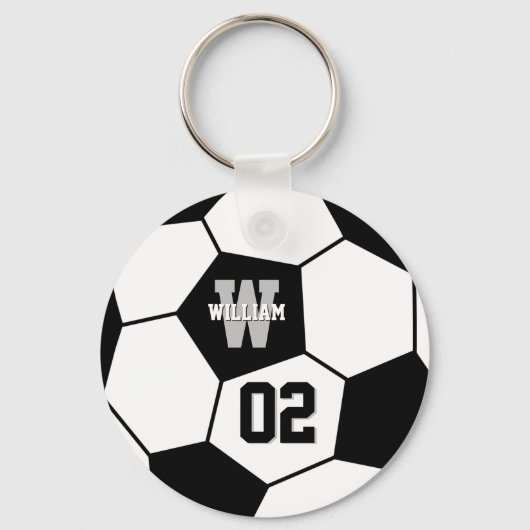 Sportmonogram zwart-wit Voetbal Sleutelhanger (Voorkant)