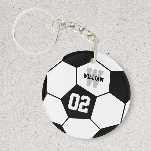 Sportmonogram zwart-wit Voetbal Sleutelhanger