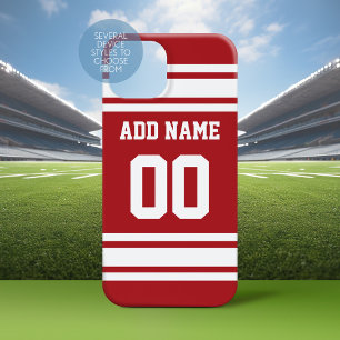 Sportnaam Jersey Red White en nummer iPhone 15 Case