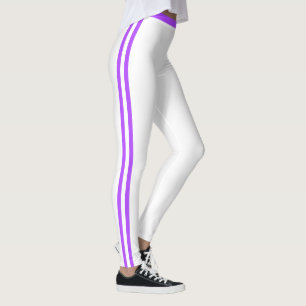 Sportpaars Purper Zijstrepen Witte Leggings