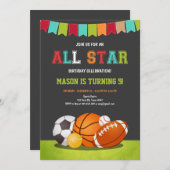 Sportpartij Alle ster Baseball Birthday Kaart (Voorkant / Achterkant)