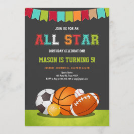 Sportpartij Alle ster Baseball Birthday Kaart