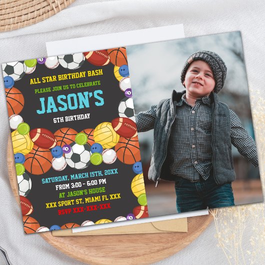 Sportpartij Birthday-uitnodigingen met foto Kaart