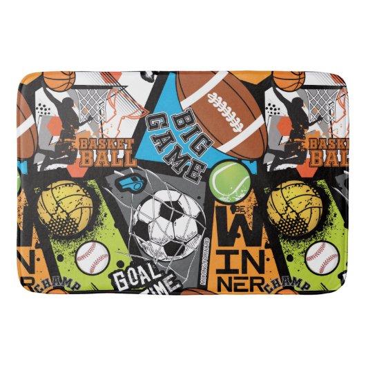 Sportpatroon met ballen badmat (Voorkant)