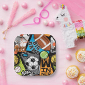 Sportpatroon met ballen papieren bordje (Feest)