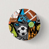 Sportpatroon met ballen ronde button 3,2 cm (Voorkant)