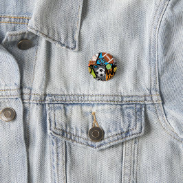 Sportpatroon met ballen ronde button 3,2 cm