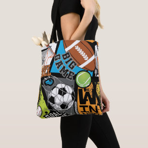 Sportpatroon met ballen tote bag