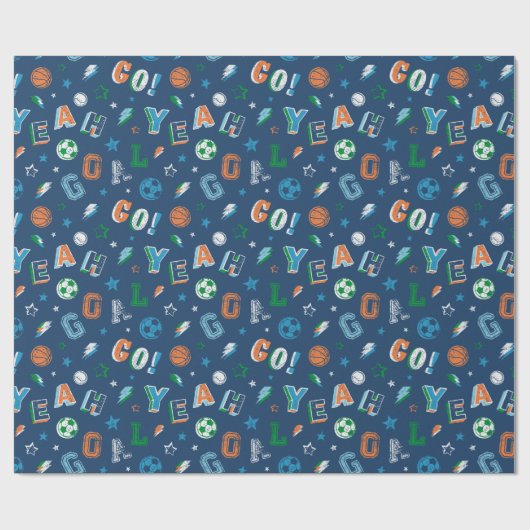 Sportpatroon met tekst, ballen en sterren cadeaupapier (Vlak)