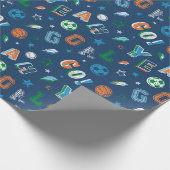 Sportpatroon met tekst, ballen en sterren cadeaupapier (Hoek)