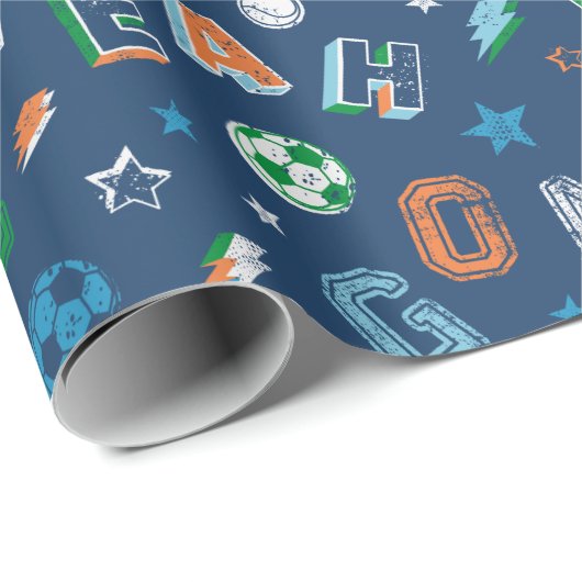 Sportpatroon met tekst, ballen en sterren cadeaupapier (Rol Hoek)
