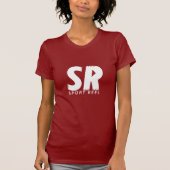 SPORTREEL VROUWEN MET RODE T-SHIRT MET WITTE LOGO (Voorkant)