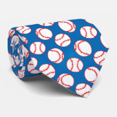 Sportrode en witte honkballen op blauw patroon stropdas (Opgerold)