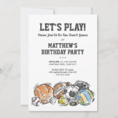 Sports Balls Athletic Birthday Party Invitation Kaart (Voorkant)