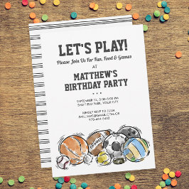 Sports Balls Athletic Birthday Party Invitation Kaart
