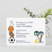 Sports Balls Birthday Party Invite voor kinderen Kaart (Staand voorkant)
