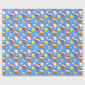 Sports Balls Wearing Santa's Hat Christmas Blue Cadeaupapier (Vlak)