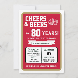 Sports Bar Birthday Cheers and Beers to 80 Years Kaart