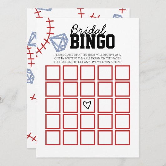 Sports Baseball Homerun Glitter Bridal Shower Game Kaart (Voorkant / Achterkant)