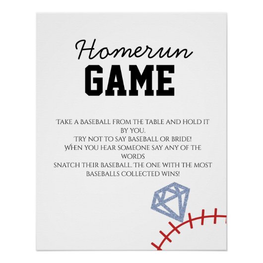 Sports Baseball Homerun Glitter Bridal Shower Game Perfect Poster (Voorkant)