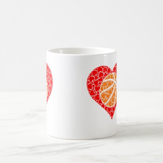 Sports Basketball Ball Red Love Shaped Heart Valen Koffiemok (Center)