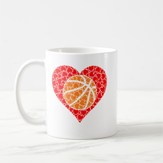 Sports Basketball Ball Red Love Shaped Heart Valen Koffiemok (Links)