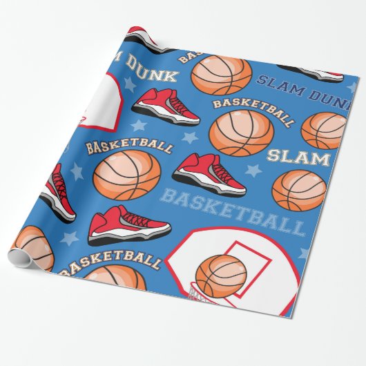 SPORTS Basketball Slam Dunk Fun Athlete Patroon Cadeaupapier (Uitgerold)
