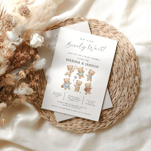 Sports Bear Baby Shower. Bearly Wait Kaart