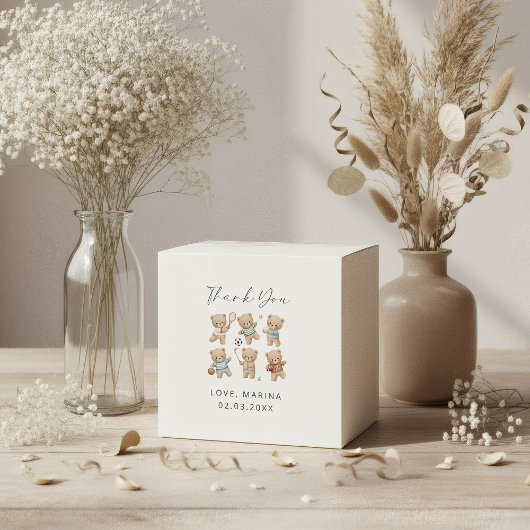 Sports bear baby shower, we can bearly wait bedankdoosjes