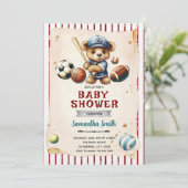 Sports Bearly Wait Baby Shower Invitation Kaart (Staand voorkant)