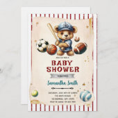Sports Bearly Wait Baby Shower Invitation Kaart (Voorkant / Achterkant)