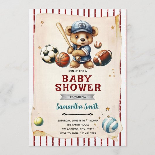 Sports Bearly Wait Baby Shower Invitation Kaart (Voorkant)
