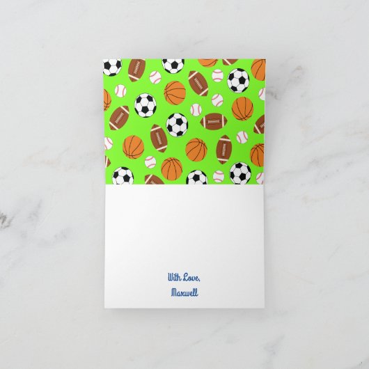 Sports Birthday Party Kids Cute Kaart (Binnen)