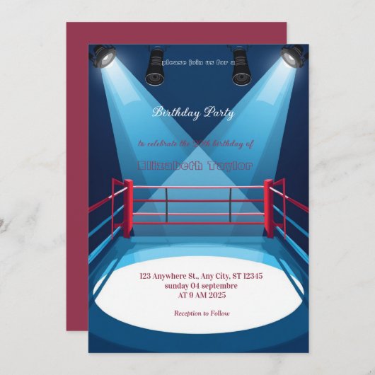 sports boxing birthday invitation kaart (Voorkant / Achterkant)