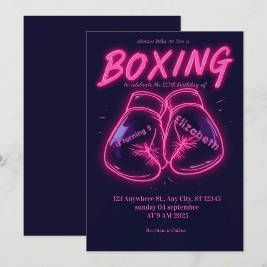 sports boxing birthday invitation kaart (Voorkant / Achterkant)