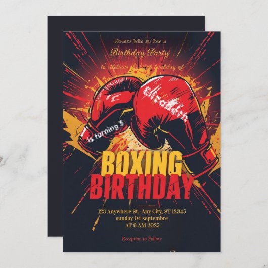 sports boxing birthday invitation kaart (Voorkant / Achterkant)