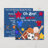 Sports Boys BABY SHOWER Invitation Kaart (Voorkant / Achterkant)