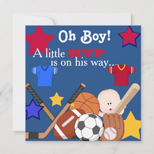 Sports Boys BABY SHOWER Invitation Kaart (Voorkant)