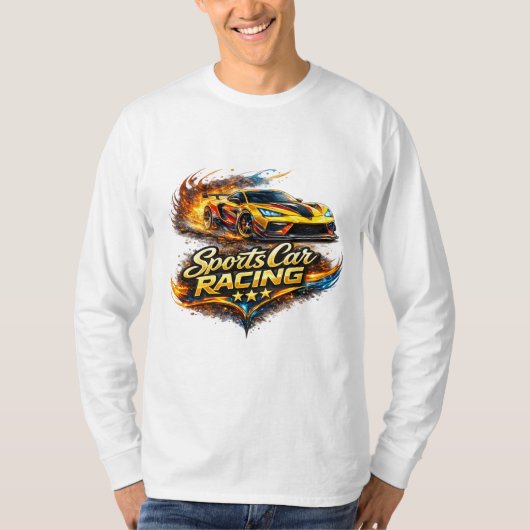 Sports Car Racing Fire Graphic Long Sleeve T-Shirt (Voorkant)