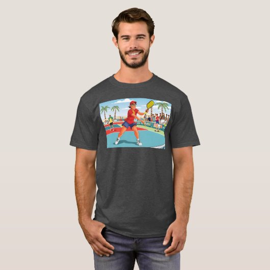 Sports cartoon characters sticker poster funny ret t-shirt (Voorkant volledig)