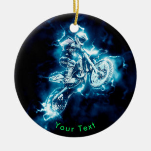 SPORTS Electric Blue Motocross Excitement Keramisch Ornament